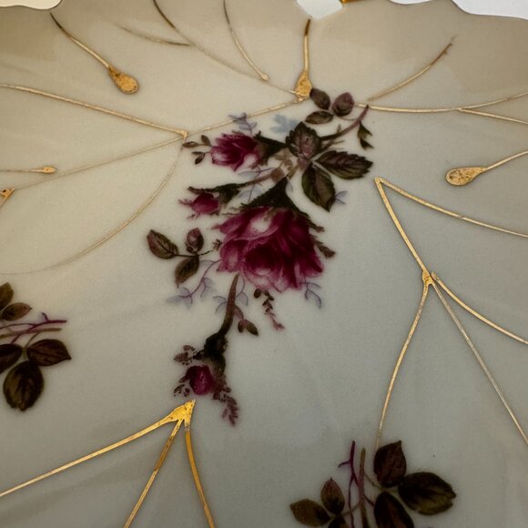 Nippon Bone China Ceramic Porcelain Leaf Shape Plate Floral Pattern Gold trim - Picture 9 of 9